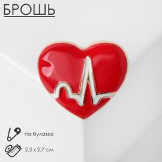 Брошь «Сердце» кардиограмма, цвет красно-белый в золоте 5049672