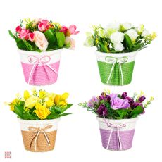 LADECOR Цветочная композиция в вязаном кашпо, 4 цвета, 12х21 см