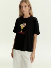 Трикотажная футболка со спущенным плечом, B2786/cheers black