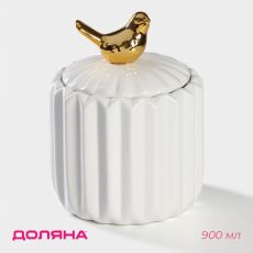 Банка для сыпучих Доляна «Золотое крыло», 900 мл, 12×17 см, керамика, белая