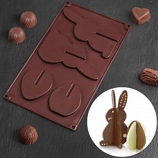 4597756 Форма для шоколада 3D 29×16,8 см "Пасхальный кролик", 4 ячейки, цвет МИКС