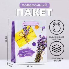 АКЦИЯ! ЦЕНА ЗА 3 ШТ! Пакет подарочный ламинированный вертикальный «Лавандовое письмо», 18×23×10 см